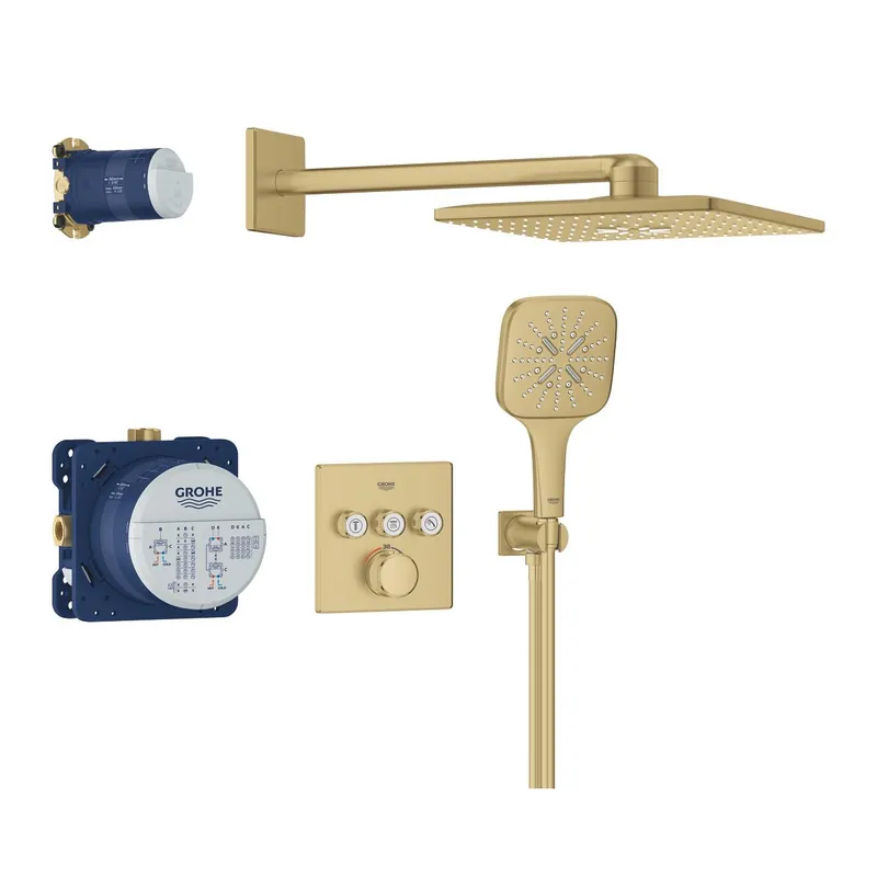 Újdonság Grohe Grohtherm SmartControl falsík alatt zuhanyrendszer Rainshower SmartActive 310 Cube fejzuhannyal, Brushed Cool Sunrise 34864GN0Grohe