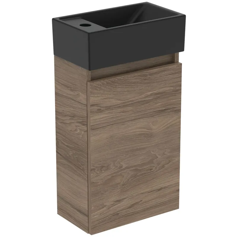 Szezonális akció Ideal Standard Eurovit+ 35 cm fali szekrény balos mosdóval, matt fekete/Flint Hickory R0579Y9Ideal Standard