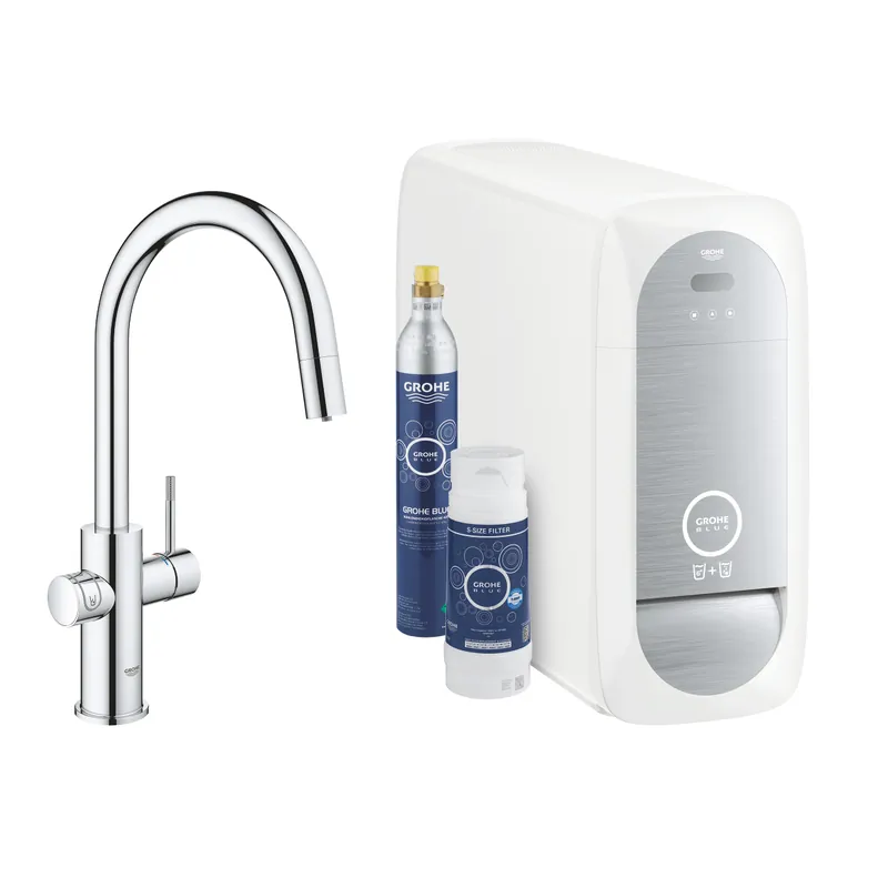 Különleges ajánlat Grohe GROHE Blue Home C-kifolyós kezdőkészlet kihúzható gyöngyöztetővel, króm 31541000Grohe