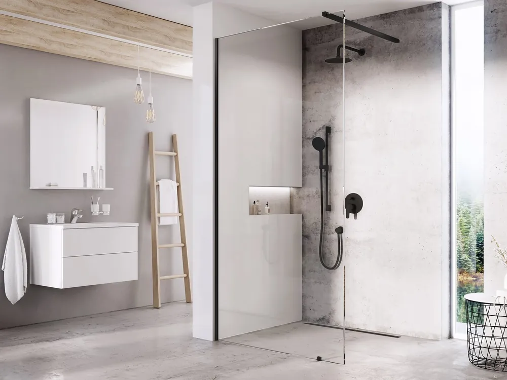 Nézd meg most Ravak Wall 140 cm Walk-In zuhanyfal Transparent üveggel, fekete GW9WM030SZ1Ravak