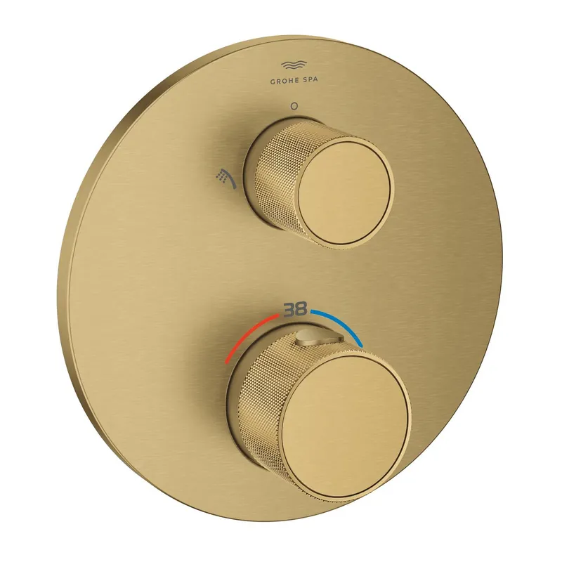 Gyors kiszállítás Grohe Atrio Private Collection termosztatikus zuhanycsaptelep 2 kimenethez, beépített elzáró/váltó szeleppel, gombbal, brushed cool sunrise 24396GN0Grohe