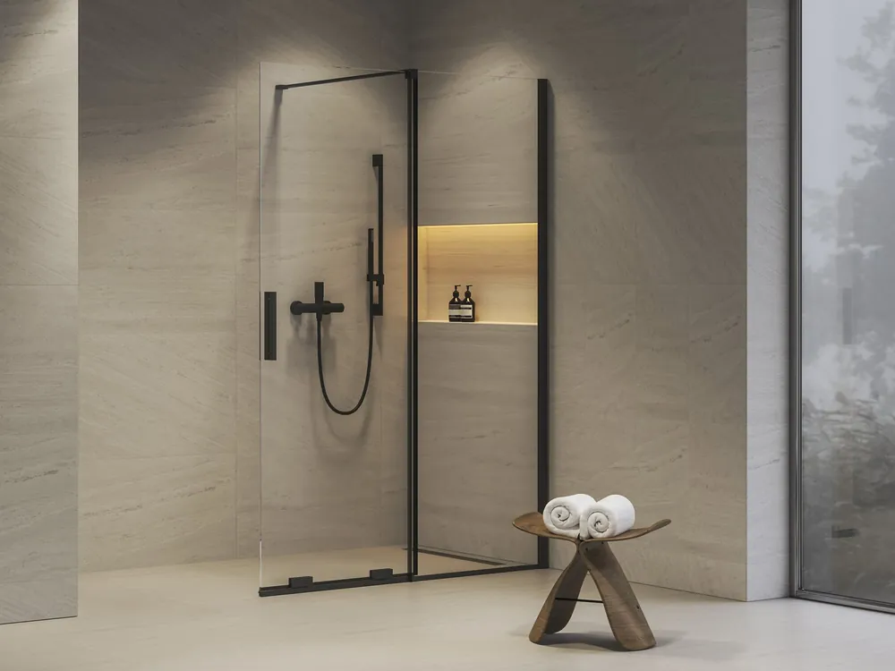 Ravak Roll 140 cm Walk-In zuhanyfal Transparent üveggel, fekete X9WVM0300Z1Ravak Kedvezményes ár